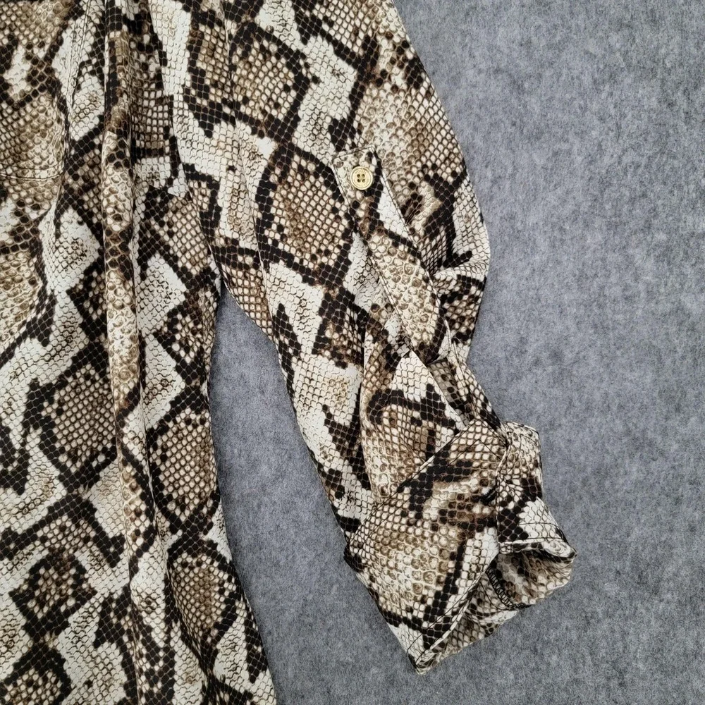 Michael Michael Kors Shirt Womens 1X Brown Black‎ Snake Print Button Front Plus